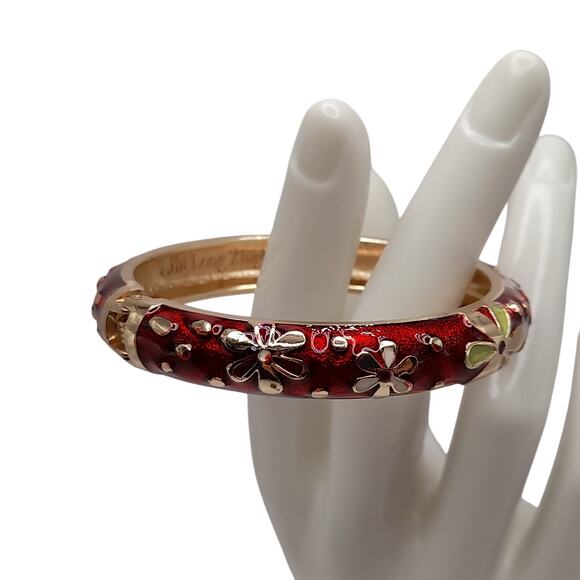Vintage Jiu Long Xing Cloisonné Bangle Bracelet – Red Enamel Floral - Picture 3 of 10